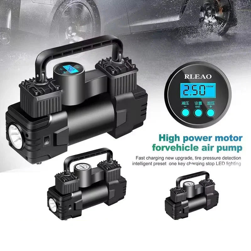 12V 150PSI Heavy-Duty Dual Cylinder Air Compressor Digital Tire Inflator Black