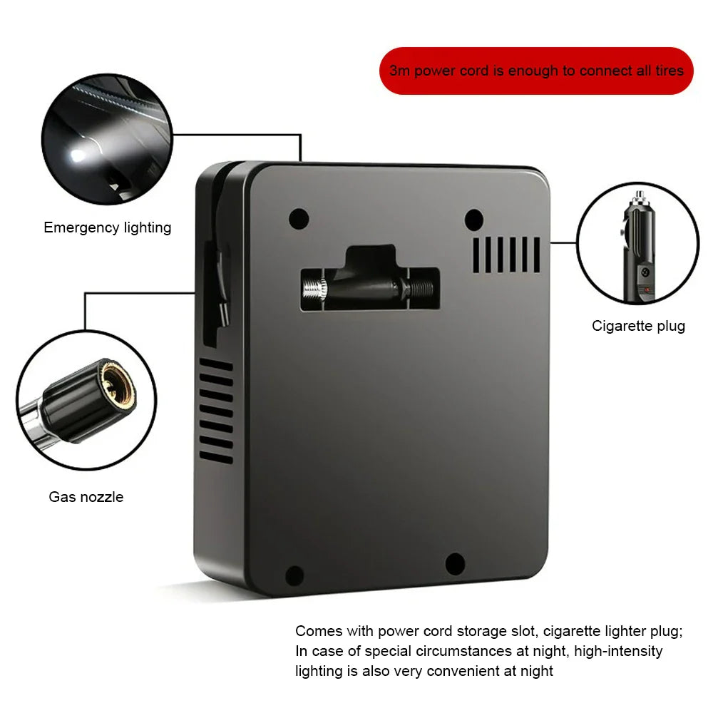 NNEOBA 12V 96W Portable Tire Inflator 100PSI Mini Air Compressor Black